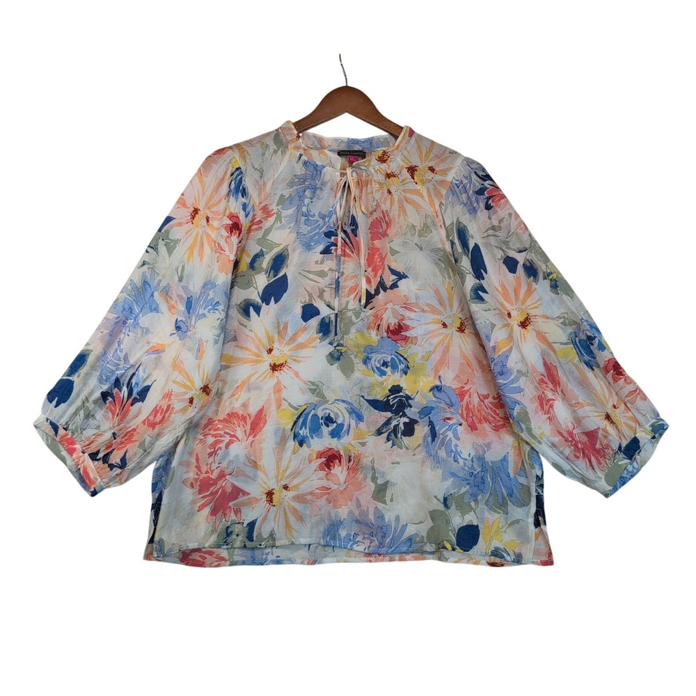 Vince Camuto Lg Floral Tie Neck Balloon Sleeve Blouse Bloomcore Office Feminine
